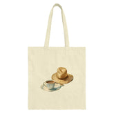 Straw Hat Tote Bag, Coffee Cup Design, Cute Tote, Artistic Tote, Book Bag, Everyday Tote, Unique Totes, Summer Tote, Gift For Her - Tawshia